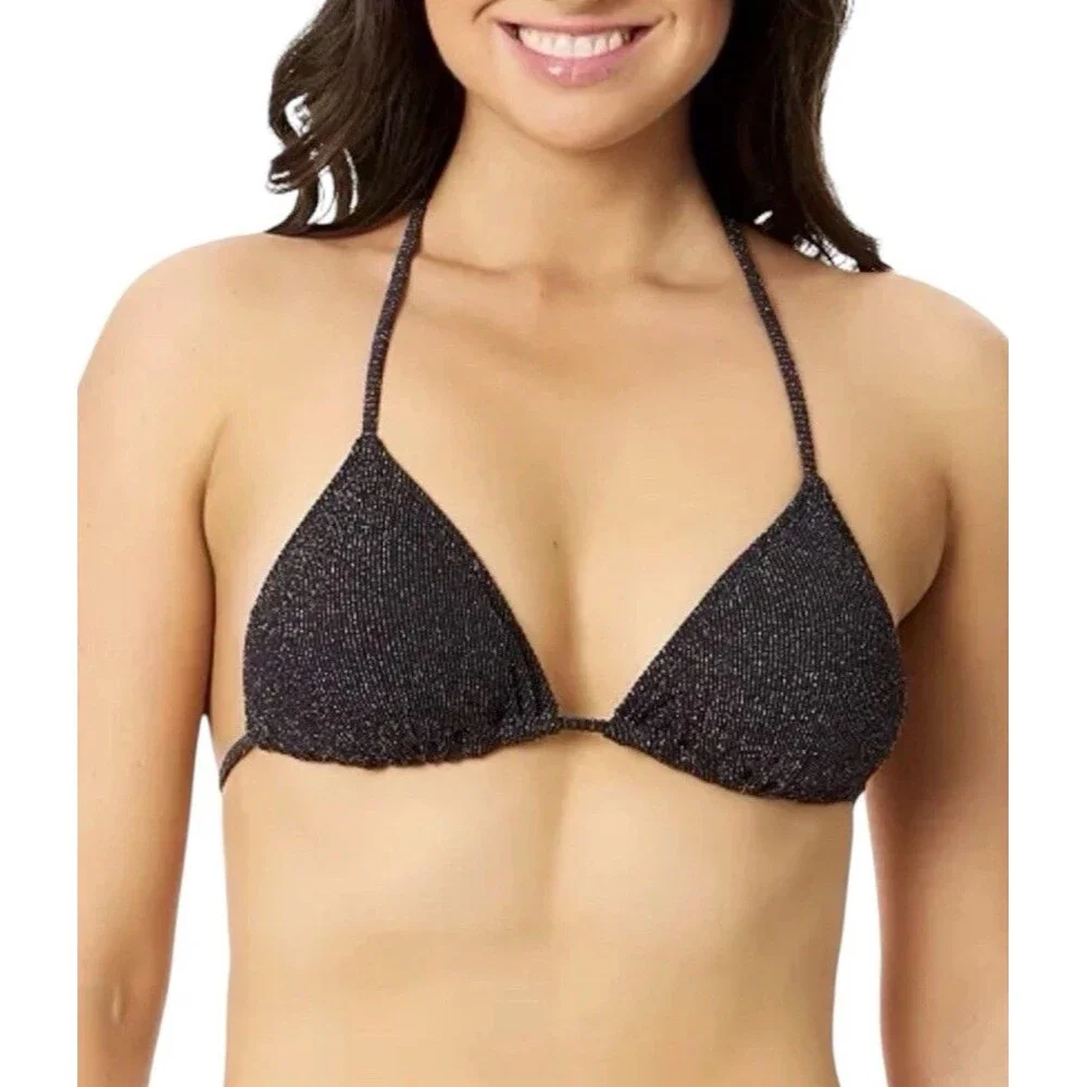 Salt + Cove Juniors' Shimmer Black Triangle Bikini Top Size Small NWT
